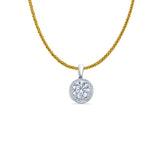 14K White Gold Round CZ Pendant 15mmX9mm With 16 Inch To 24 Inch 0.8MM Width Square Wheat Chain Necklace