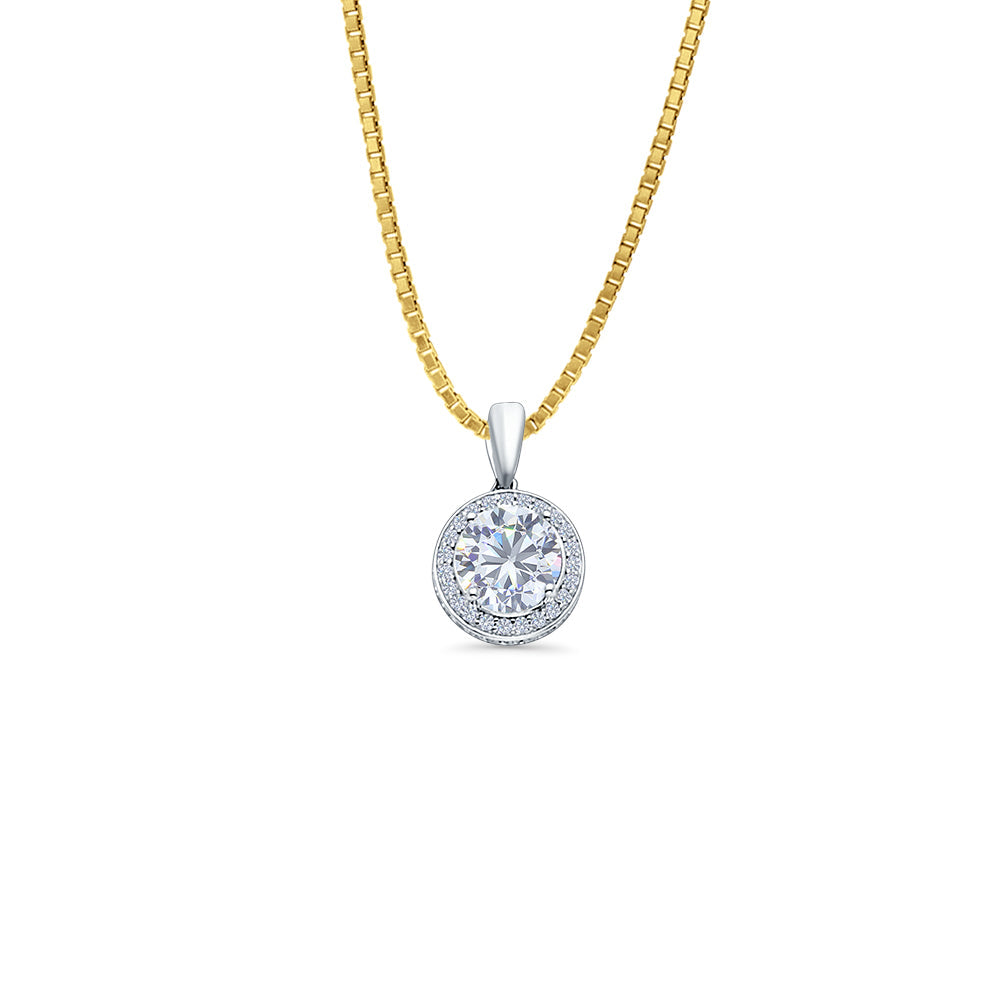 14K White Gold Round CZ Pendant 15mmX9mm With 16 Inch To 20 Inch 1.0MM Width Box Chain Necklace