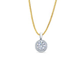 14K White Gold Round CZ Pendant 15mmX9mm With 16 Inch To 24 Inch 0.8MM Width Box Chain Necklace