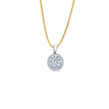 14K White Gold Round CZ Pendant 15mmX9mm With 16 Inch To 24 Inch 0.6MM Width Box Chain Necklace
