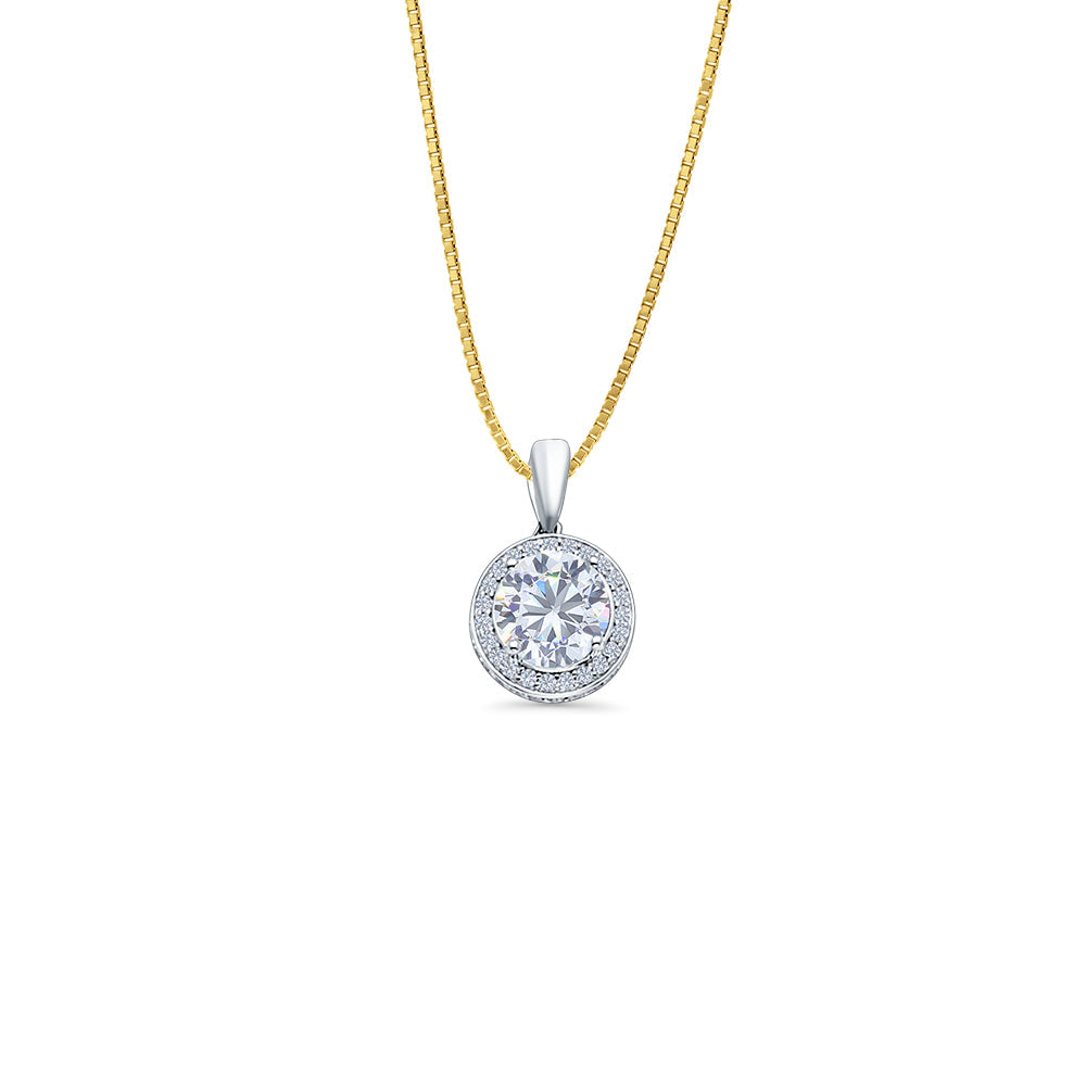 14K White Gold Round CZ Pendant 15mmX9mm With 16 Inch To 22 Inch 0.5MM Width Box Chain Necklace