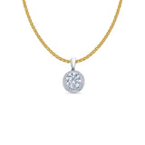 14K White Gold Round CZ Pendant 15mmX9mm With 16 Inch To 22 Inch 1.2MM Width Flat Open Wheat Chain Necklace