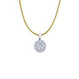 14K White Gold Round CZ Pendant 15mmX9mm With 16 Inch To 24 Inch 1.0MM Width D.C. Round Wheat Chain Necklace