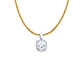 14K White Gold Cushion Cut CZ Pendant 13mmX8mm With 16 Inch To 24 Inch 0.8MM Width Square Wheat Chain Necklace