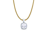 14K White Gold Cushion Cut CZ Pendant 13mmX8mm With 16 Inch To 24 Inch 0.9MM Width Wheat Chain Necklace