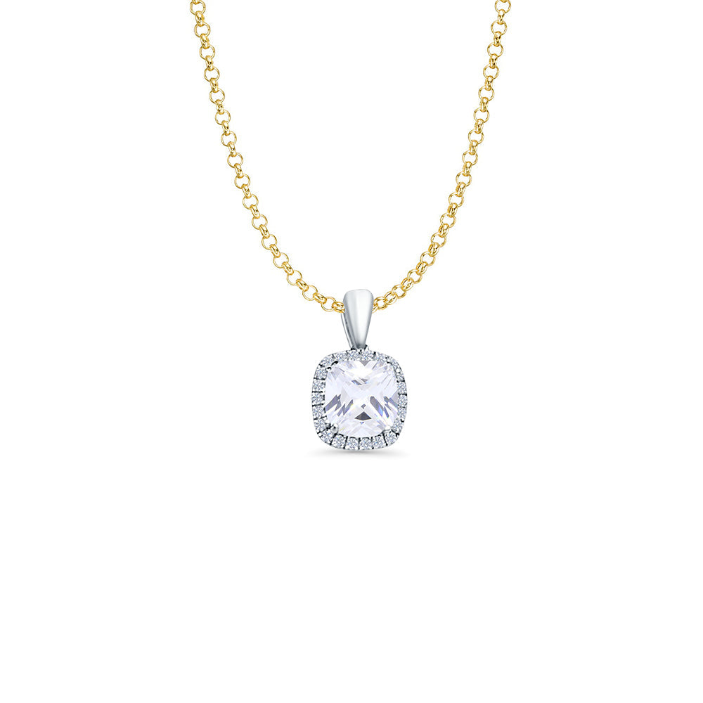 14K White Gold Cushion Cut CZ Pendant 13mmX8mm With 16 Inch To 22 Inch 1.2MM Width Classic Rolo Cable Chain Necklace