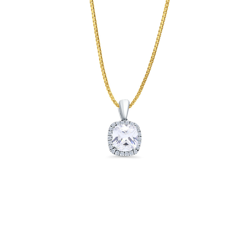 14K White Gold Cushion Cut CZ Pendant 13mmX8mm With 16 Inch To 24 Inch 0.6MM Width Box Chain Necklace