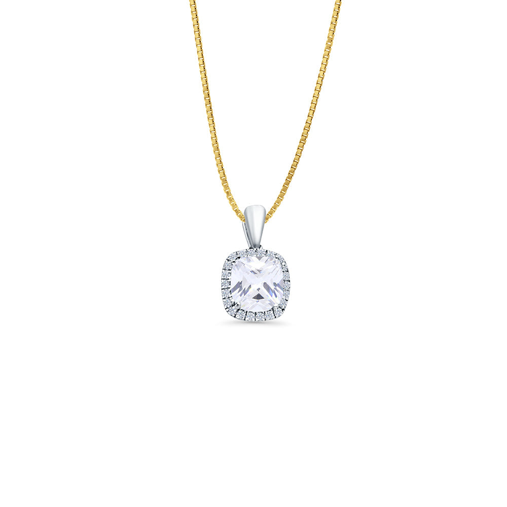 14K White Gold Cushion Cut CZ Pendant 13mmX8mm With 16 Inch To 22 Inch 0.5MM Width Box Chain Necklace