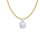 14K White Gold Cushion Cut CZ Pendant 13mmX8mm With 16 Inch To 22 Inch 1.2MM Width Flat Open Wheat Chain Necklace