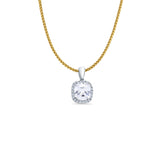 14K White Gold Cushion Cut CZ Pendant 13mmX8mm With 16 Inch To 22 Inch 1.0MM Width D.C. Round Wheat Chain Necklace