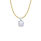 14K White Gold Cushion Cut CZ Pendant 13mmX8mm With 16 Inch To 24 Inch 0.8MM Width D.C. Round Wheat Chain Necklace