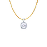 14K White Gold Cushion Cut CZ Pendant 13mmX8mm With 16 Inch To 22 Inch 1.2MM Width Angle Cut Round Rolo Chain Necklace