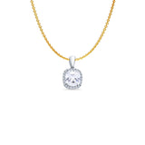 14K White Gold Cushion Cut CZ Pendant 13mmX8mm With 16 Inch To 22 Inch 0.9MM Width Angle Cut Round Rolo Chain Necklace