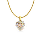 14K Two Tone Gold CZ 15Years Pendant 22mmX13mm With 16 Inch To 24 Inch 0.8MM Width Square Wheat Chain Necklace