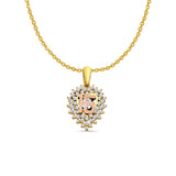 14K Two Tone Gold CZ 15Years Pendant 22mmX13mm With 16 Inch To 22 Inch 1.2MM Width Side DC Rolo Cable Chain Necklace