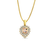 14K Two Tone Gold CZ 15Years Pendant 22mmX13mm With 16 Inch 1.0MM Width Box Chain Necklace