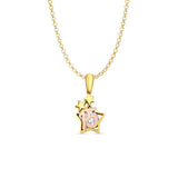 14K Two Tone Gold Star CZ 15Years Pendant 20mmX10mm With 16 Inch To 22 Inch 1.2MM Width Classic Rolo Cable Chain Necklace