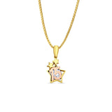 14K Two Tone Gold Star CZ 15Years Pendant 20mmX10mm With 16 Inch To 18 Inch 1.0MM Width Box Chain Necklace
