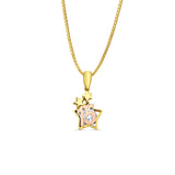 14K Two Tone Gold Star CZ 15Years Pendant 20mmX10mm With 16 Inch To 24 Inch 0.8MM Width Box Chain Necklace