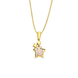 14K Two Tone Gold Star CZ 15Years Pendant 20mmX10mm With 16 Inch To 22 Inch 0.5MM Width Box Chain Necklace