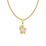 14K Two Tone Gold Star CZ 15Years Pendant 20mmX10mm With 16 Inch To 22 Inch 1.2MM Width Flat Open Wheat Chain Necklace