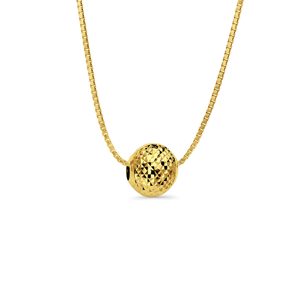 14K Yellow Gold DC Round Slider for Mix&Match Pendant 10mmX10mm With 16 Inch To 24 Inch 1.0MM Width Box Chain Necklace