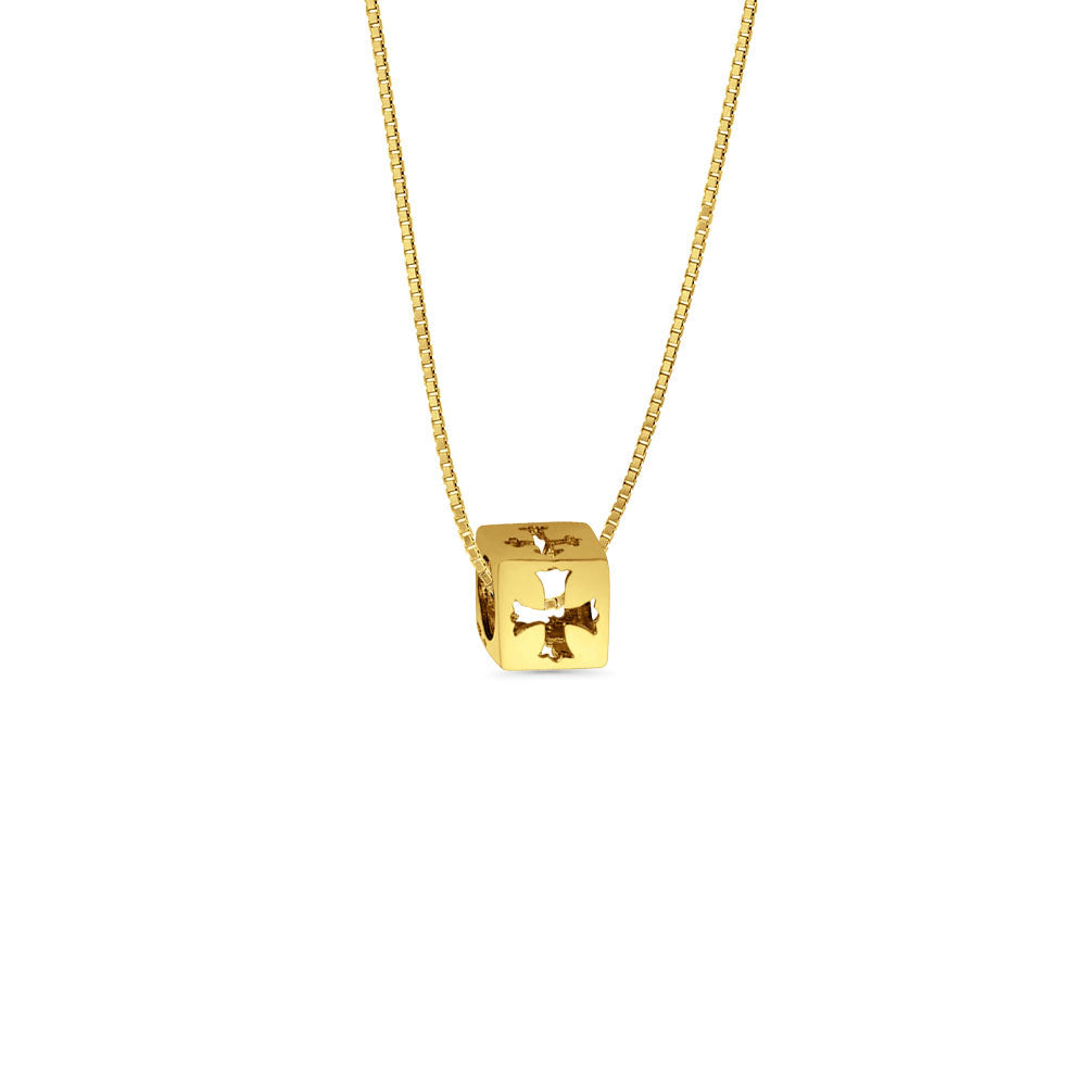 14K Yellow Gold Cross Dice Slider for Mix&Match Pendant 10mmX9mm With 16 Inch To 22 Inch 0.5MM Width Box Chain Necklace