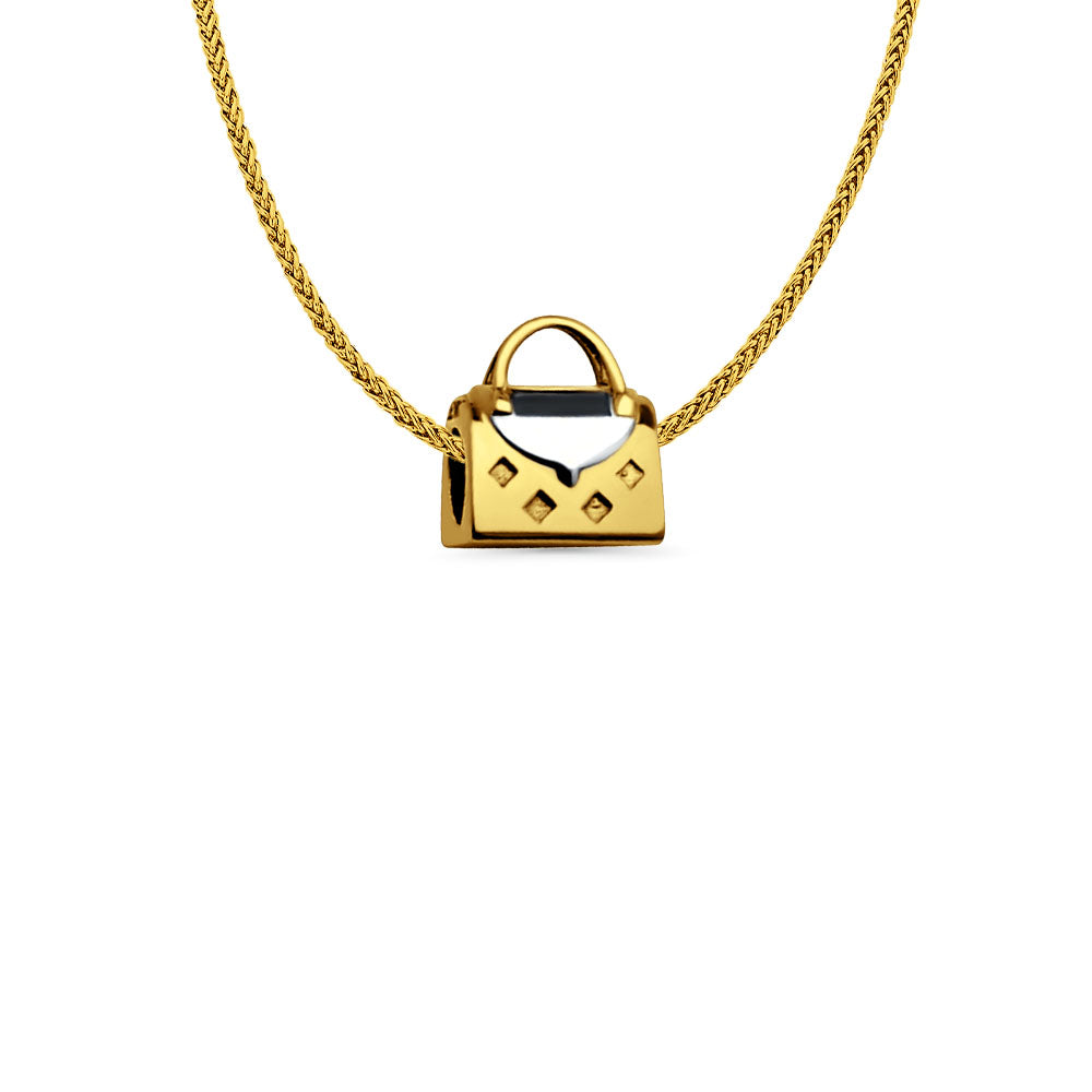 14K Yellow Gold Hand bag Slider for Mix&Match Pendant 10mmX10mm With 16 Inch To 24 Inch 0.8MM Width Square Wheat Chain Necklace