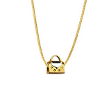 14K Yellow Gold Hand bag Slider for Mix&Match Pendant 10mmX10mm With 16 Inch To 18 Inch 1.0MM Width Box Chain Necklace