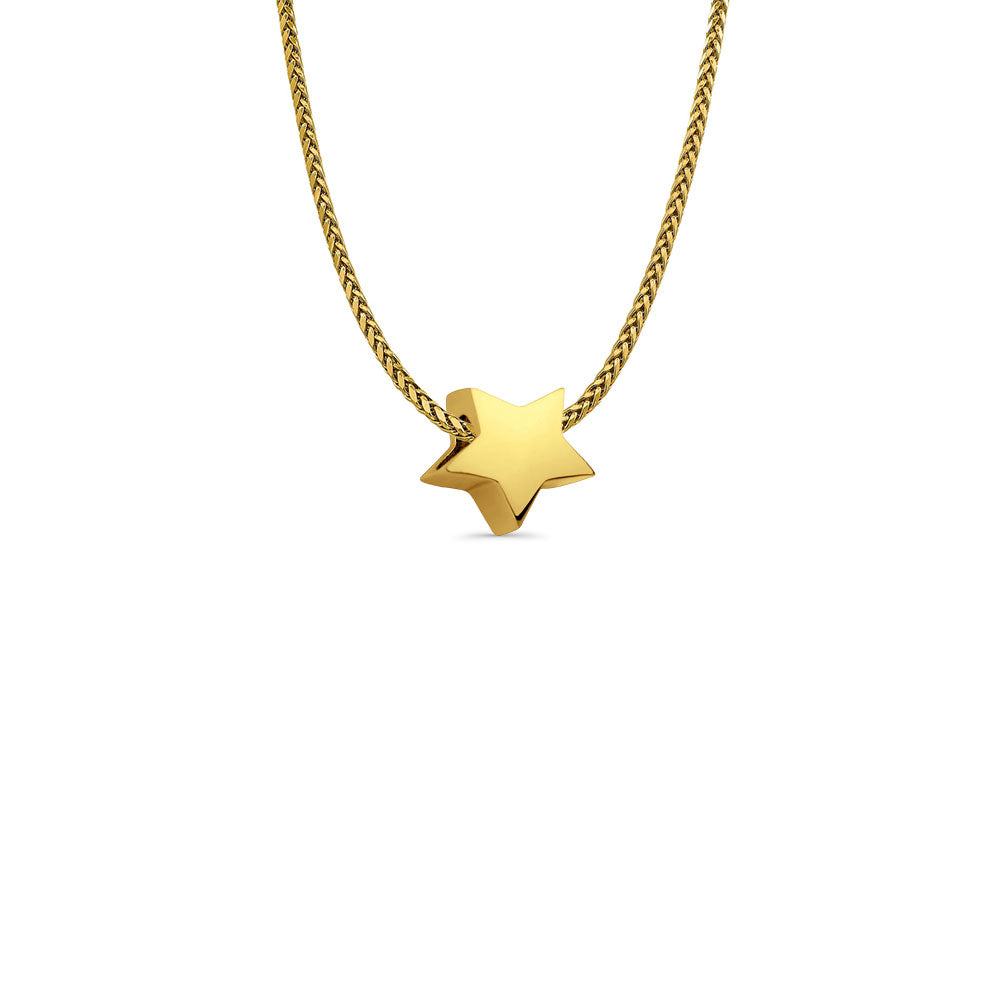 14K Yellow Gold Star Slider for Mix&Match Pendant 10mmX10mm With 16 Inch To 24 Inch 0.9MM Width Wheat Chain Necklace