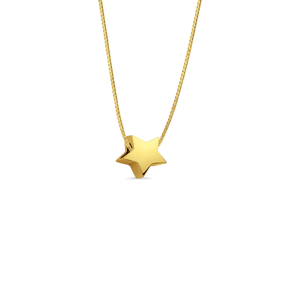 14K Yellow Gold Star Slider for Mix&Match Pendant 10mmX10mm With 16 Inch To 22 Inch 0.5MM Width Box Chain Necklace