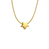 14K Yellow Gold Star Slider for Mix&Match Pendant 10mmX10mm With 16 Inch To 24 Inch 1.0MM Width D.C. Round Wheat Chain Necklace