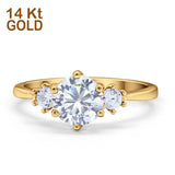14 Karat Gold, drei Steine, für Hochzeit, Verlobung, Brautring, runde Form, künstlicher Zirkonia