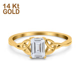 14K Gold Celtic Emerald Cut Shape Engagement Ring Simulated Cubic Zirconia