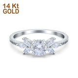 14K Gold Art Deco Engagement Bridal Ring Marquise & Round Shape Simulated Cubic Zirconia