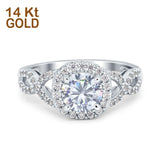 14K Gold Halo Art Deco Round Shape Engagement Simulated Cubic Zirconia Rings