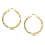 14K Yellow Gold 35mm Diamond Cut Snap Closure Hoop Earrings