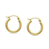 14K Gold 15mm Round Snap Closure Hinged Hoop Earrings