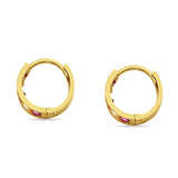 14K Gold 10mm Minimalist Round Pink CZ & Cubic Zirconia Huggie Hoop Earrings