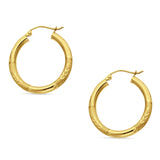 14K Gold 25mm Round Diamond Cut Designer Snap Closure Hoop Earring