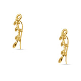 14K Gold 25mm Leaf Style Cubic Zirconia Climber Fish Hook Threader Earrings