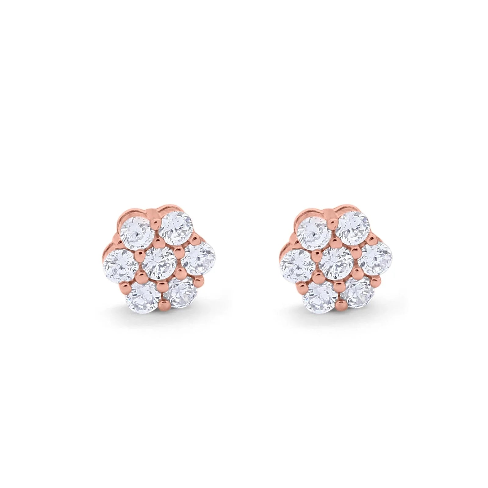 14K Gold Round Flower Simulated Cubic Zirconia Stud Earrings