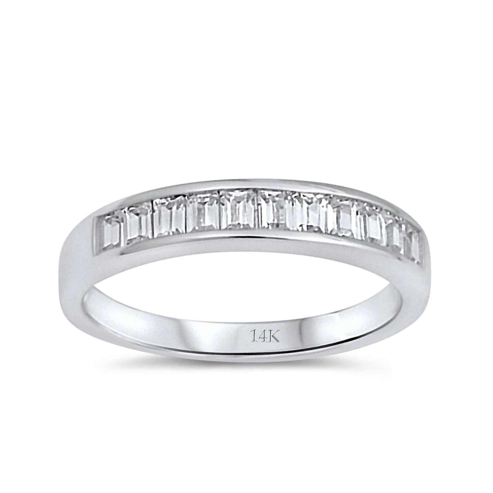 14K Gold Half Eternity Baguette Shape Band Wedding Engagement Ring Simulated CZ