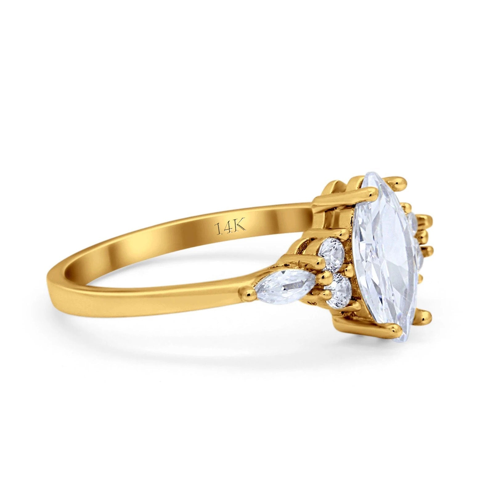 14K Gold Vintage Style Marquise Shape Bridal Simulated Cubic Zirconia Wedding Engagement Ring