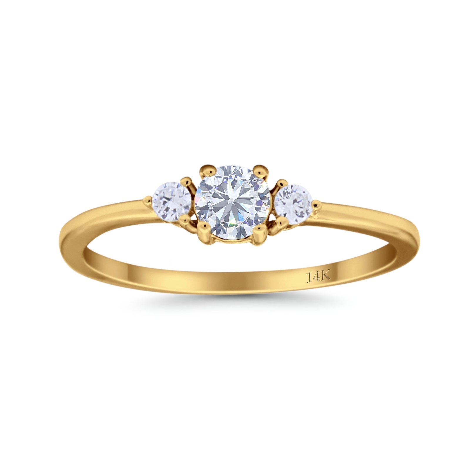 14K Gold Art Deco Three Stone Round Shape Bridal Simulated Cubic Zirconia Wedding Engagement Ring