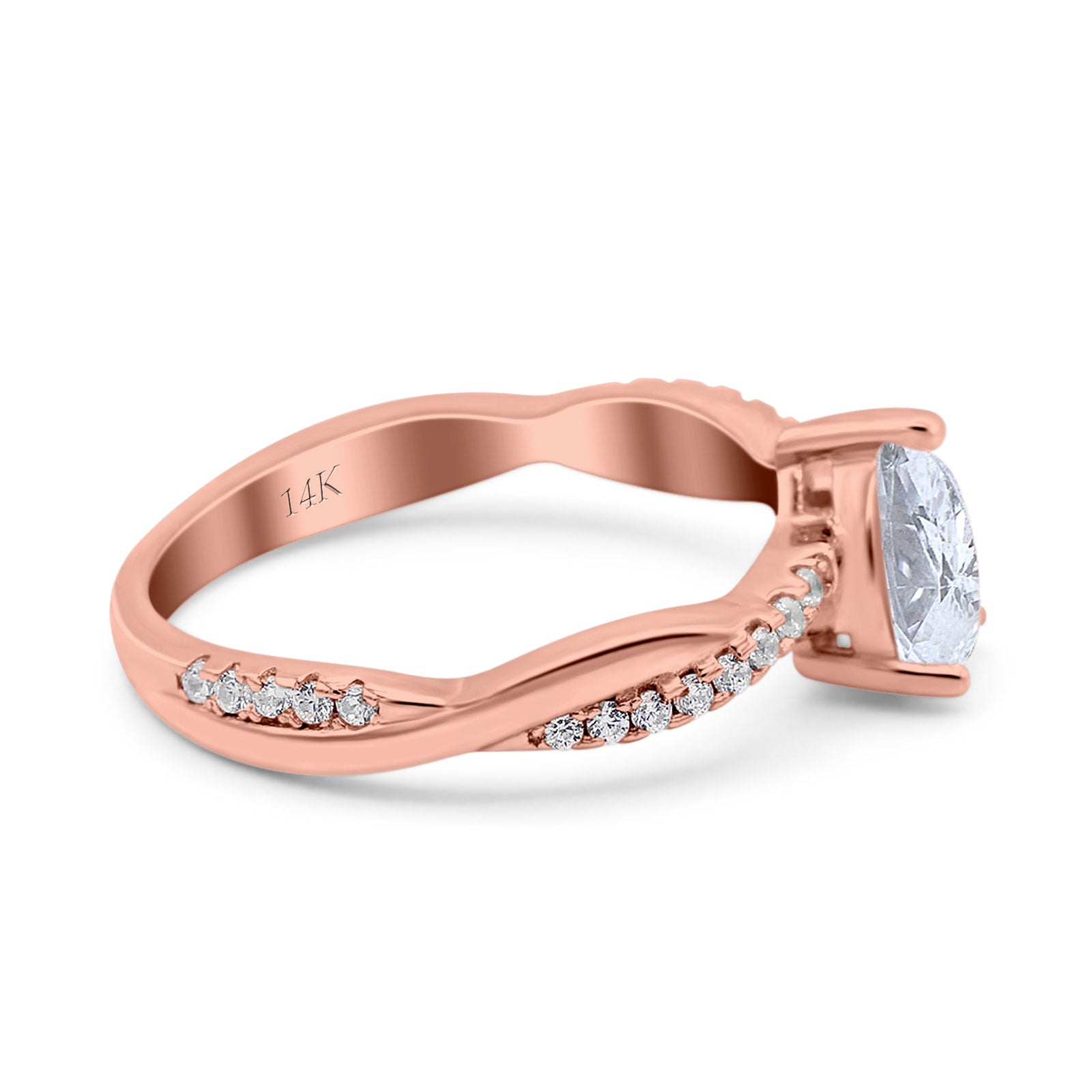 14K Gold Art Deco Pear Shape Twisted Bridal Simulated CZ Wedding Engagement Ring