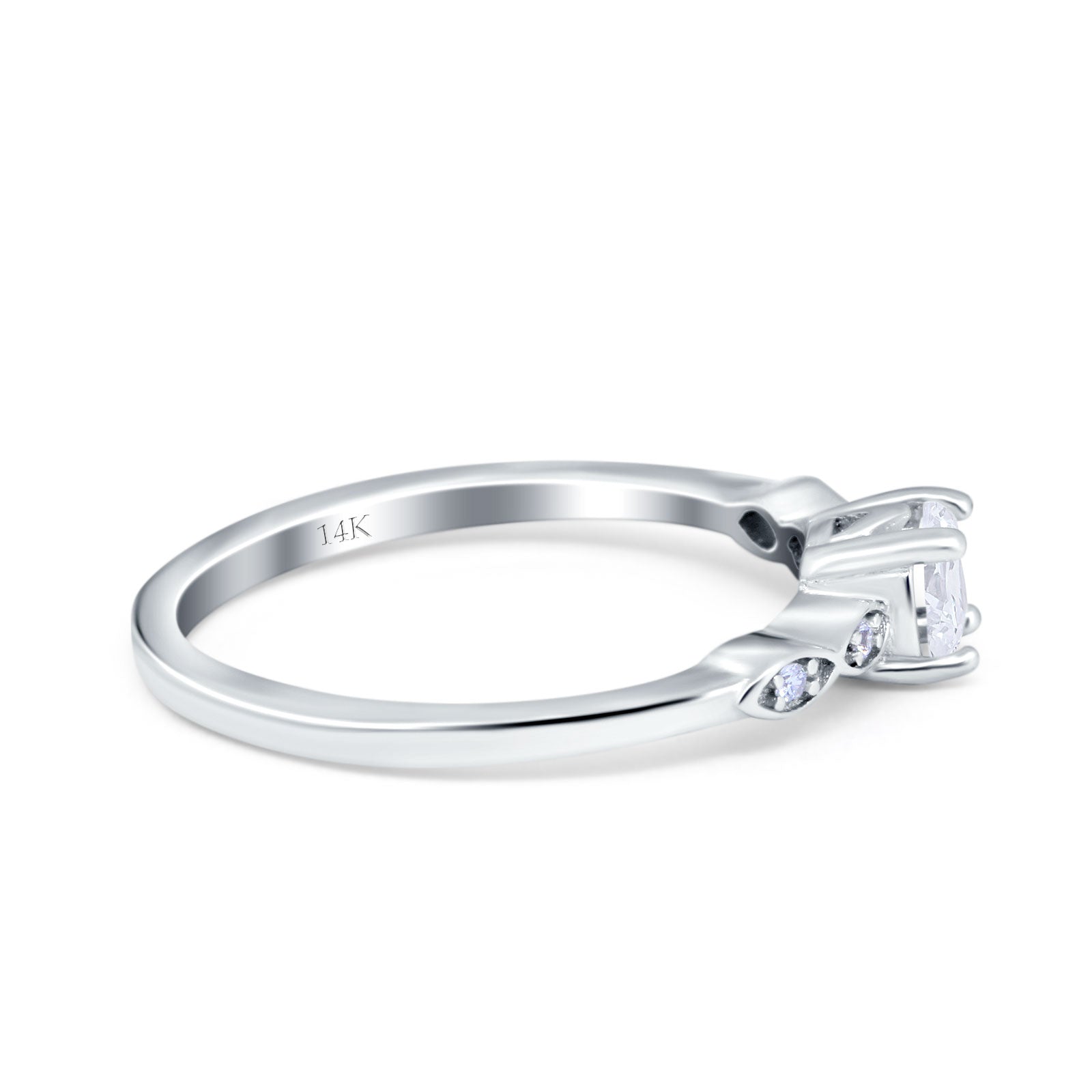 14K Gold Petite Dainty Round Shape Bridal Simulated Cubic Zirconia Wedding Engagement Ring