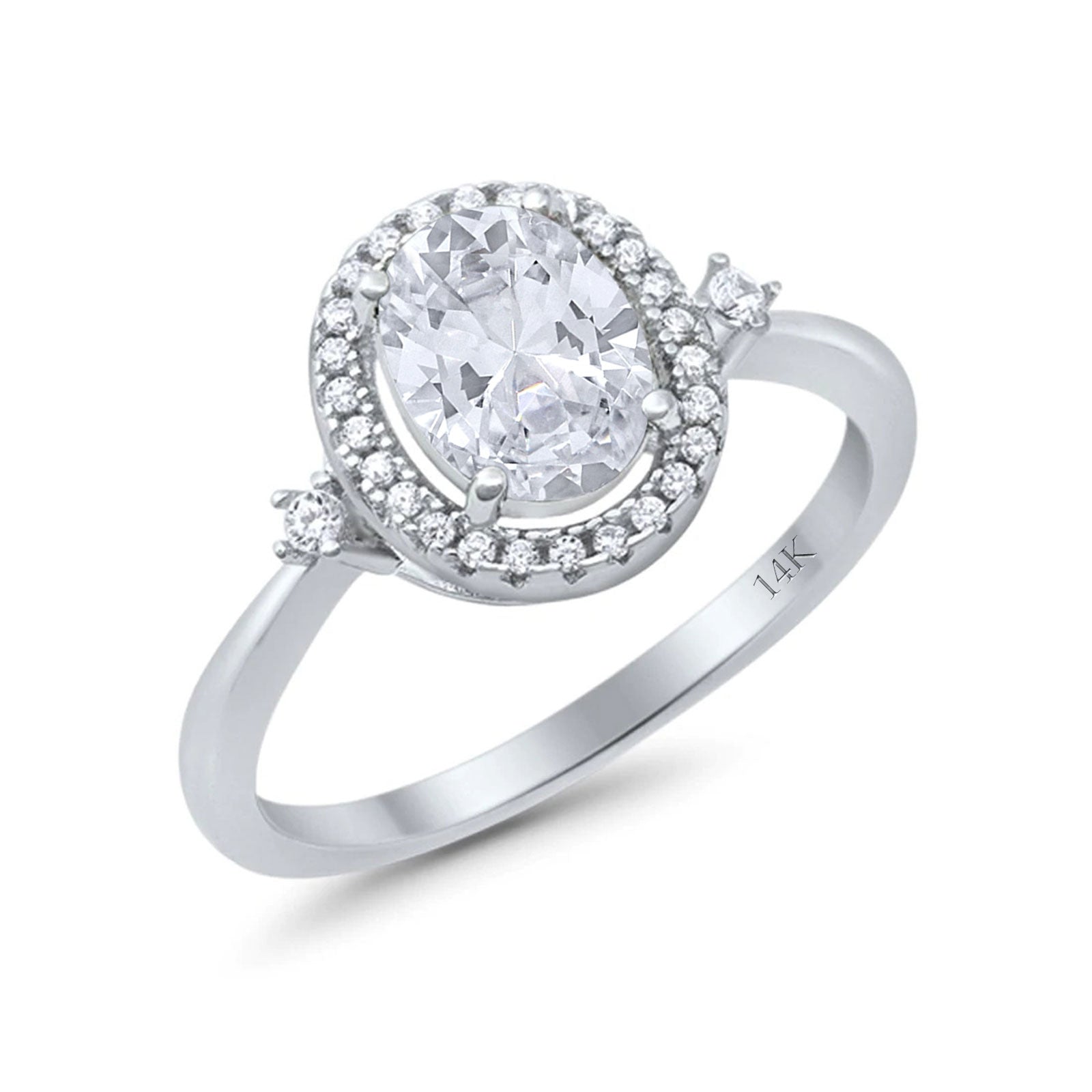 14K Gold Art Deco Halo Oval Shape Simulated Cubic Zirconia Bridal Wedding Engagement Ring