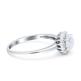 14K Gold Art Deco Halo Round Cubic Zirconia Engagement Ring