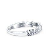 14K Gold Half Eternity Rope Ring Wedding Engagement Band Round Shape Pave Simulated CZ